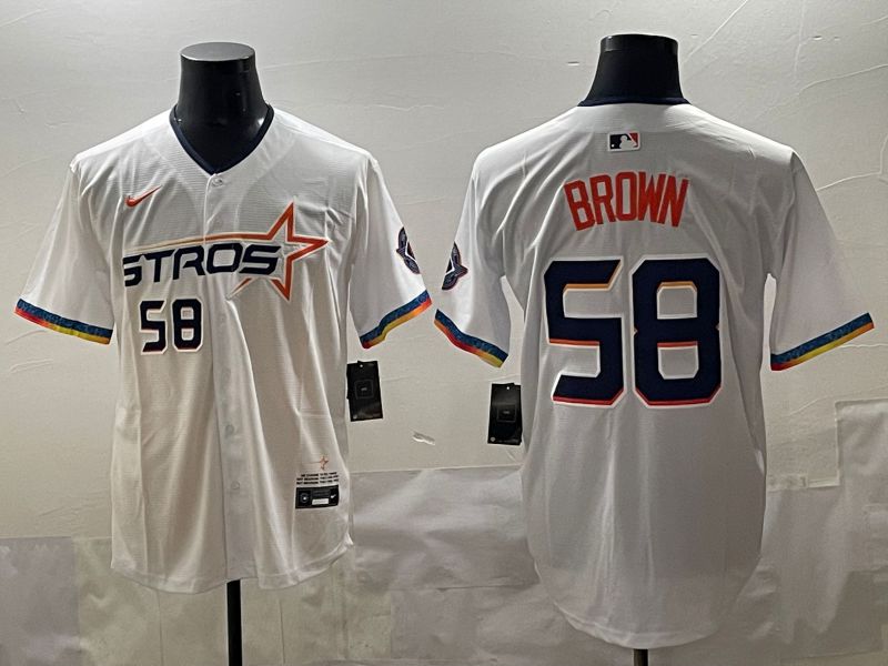 Men Houston Astros #58 Brown White Fourth generation Joint Name 2025 Nike MLB Jersey style 4->houston astros->MLB Jersey